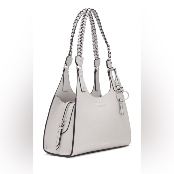 CALVIN KLEIN Shelly Novelty Satchel Women’s Leather Bag Dove Gray AUTHENTIC NEW - Picture 4 of 14